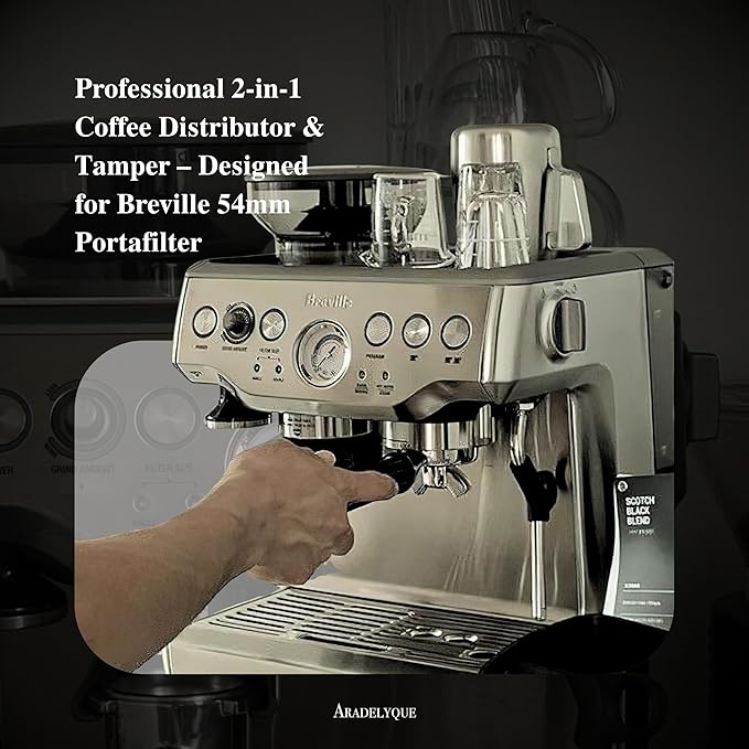 53mm Coffee Distributor & Tamper Tool, Dual Head Espresso Leveler Compatible with 54mm Breville Portafilter, Adjustable Depth Coffee Tamper for Barista & Home Use
