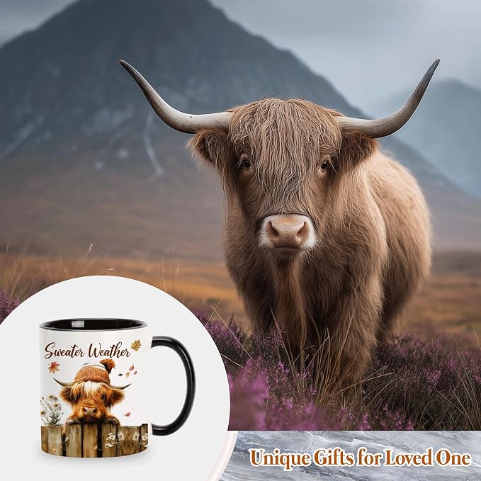 Hyturtle Fall Highland Cow Mug with Spoon Gifts for Cow Lovers on Birthday | Autumn Decor Gifts For Farmhouse Thanksgiving, Premium 11oz ceramic mug, Vivid double-sided cow print, Comfort grip handle - Image 5