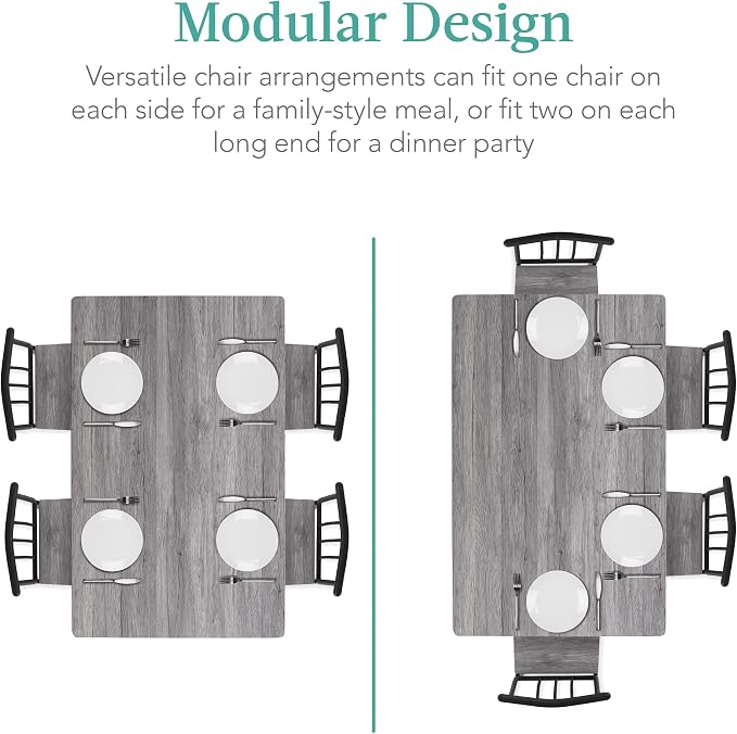 Best Choice Products 5-Piece Metal and Wood Indoor Modern Rectangular Dining Table Furniture Set for Kitchen, Dining Room, Dinette, Breakfast Nook w/ 4 Chairs - Gray - Image 5