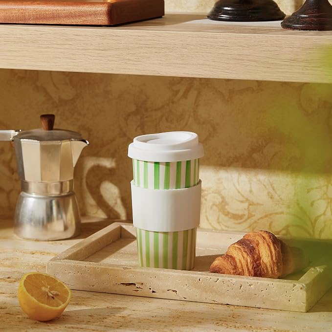 Ceramic Travel Mug with Lid (12 oz) – Aesthetic Coffee Cup, Minimalist Reusable Coffee Mug for Women & Men, Microwave & Dishwasher Safe, Fits Car Cup Holder (Green) - Image 7
