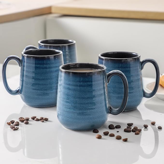 HASENSE Coffee Mugs Set of 4, 12 Ounce Ceramic Coffee Cups with Handle, Large Mug Set for Latte, Tea, Chocolate, Modern Cup Gift for Men and women, Dishwasher & Microwave Safe(Blue) - Image 7