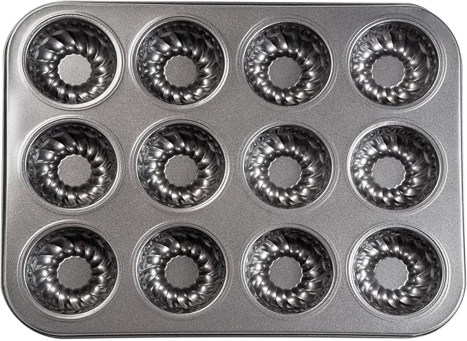 Mini Bndt Cake Pan, Nonstick Brownie Bowl Pan, 12-Cavity Fluted Small Round Cake Mold for Fall Baking & Thanksgiving Muffin Bavarois by Yomvzake