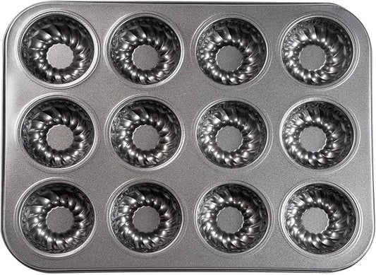 Mini Bndt Cake Pan, Nonstick Brownie Bowl Pan, 12-Cavity Fluted Small Round Cake Mold for Fall Baking & Thanksgiving Muffin Bavarois by Yomvzake