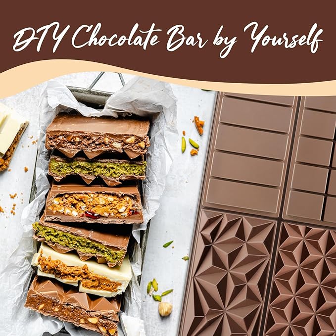 HKNMTT Chocolate Bar Silicone Molds 4 Shape, Large Stuffed Dubai Pistachio Deep Bar Moulds Kit 0.85 Inch Thick Big, Ideal for Homemade Making Bar Candy Bar Bpa Free DIY 2PCS