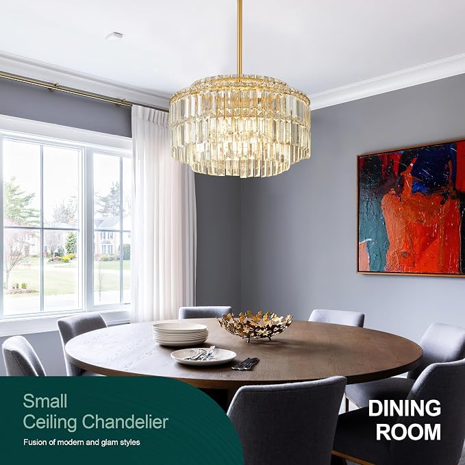 Modern 17.6“ Gold Crystal Chandelier Ceiling Light Fixtures for Dining Room Luxury Glam 8-Light Crystal Chandeliers Lighting for Bedroom Entryway Hallway Living Room Kitchen Island Foyer - Image 3