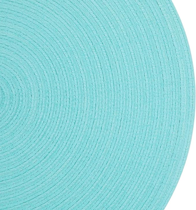 SHACOS Round Placemats Set of 6 Washable 15 inch Round Table Mats Cotton Polyester Woven Braided Place Mats for Dining Table (Aqua, 6) - Image 5
