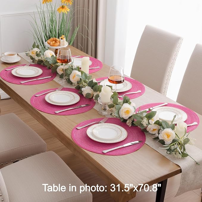 SHACOS Round Placemats Set of 8 Braided Cotton Polyester Table Placemat 15 inch Circle Place Mats for Kitchen Dining Table Holiday Party (Hot Pink, 8) - Image 6