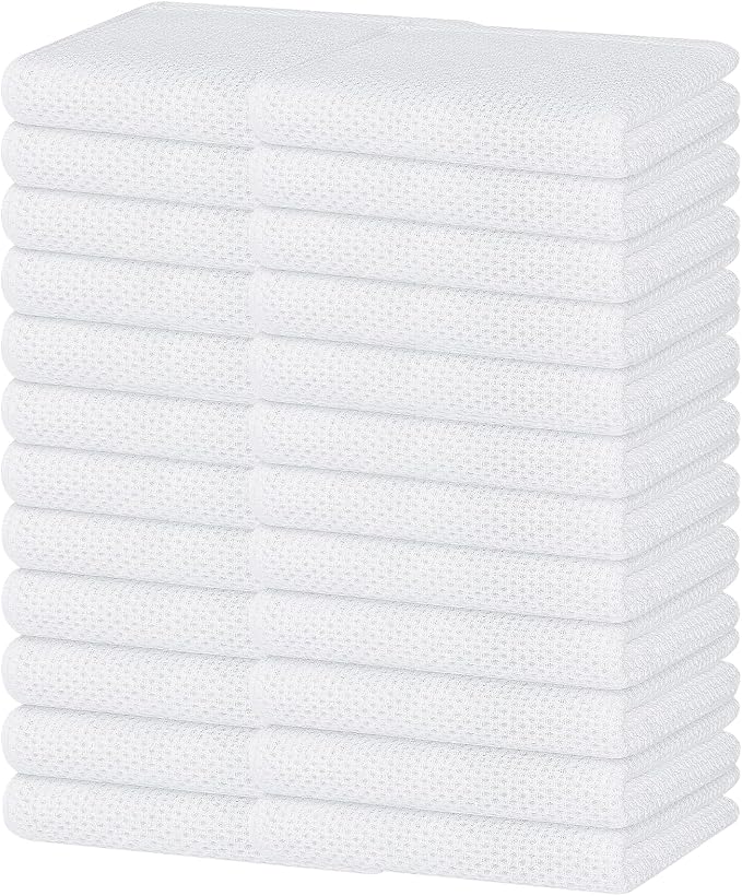 Homaxy 100% Cotton Waffle Weave Kitchen Dish Towels 24-Pack, White | 13 x 28 Inches, Ultra Soft Absorbent Dish Towels, Quick Drying Cleaning Towels by Homaxy