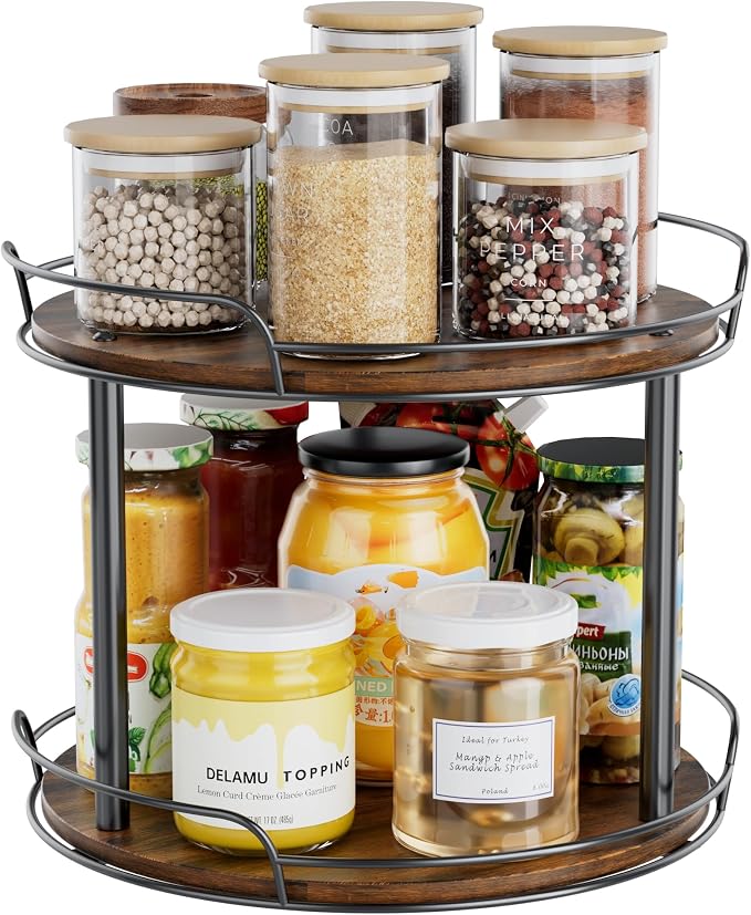 12'' Rotating Spice Rack, 2-Tier Lazy Susan Turntable Organizer | Wooden, for Cabinet, Table Top, Kitchen Countertop, Pantry, Bathroom, Vanity, Home Decor by Pantasia