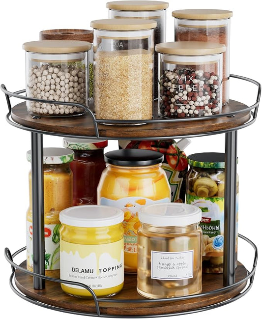 12'' Rotating Spice Rack, 2-Tier Lazy Susan Turntable Organizer | Wooden, for Cabinet, Table Top, Kitchen Countertop, Pantry, Bathroom, Vanity, Home Decor by Pantasia