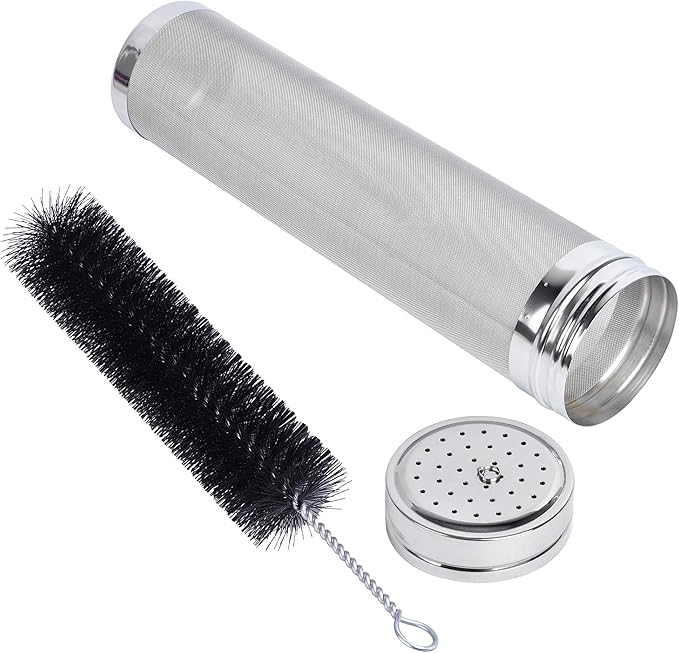 Beer Brewing Dry Hopper Filter Akamino 300 Micron Mesh Stainless Steel Hop Filter Strainer with Nylon Bristles for Home Beer Brewing Home Coffee