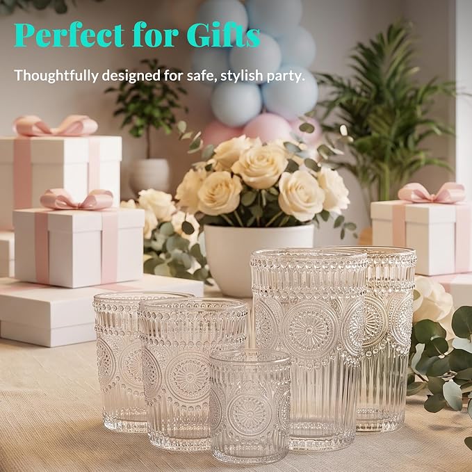 CycleMore 12Pc SunFlower Drinking Glasses,15oz + 12oz + 4oz Clear Cup | Bar Tumbler Glassware with 8 Stainless Straws for Juice, Cocktail, Whiskey, Espresso. Dishwasher Safe & Lead-Free Glass. - Image 6