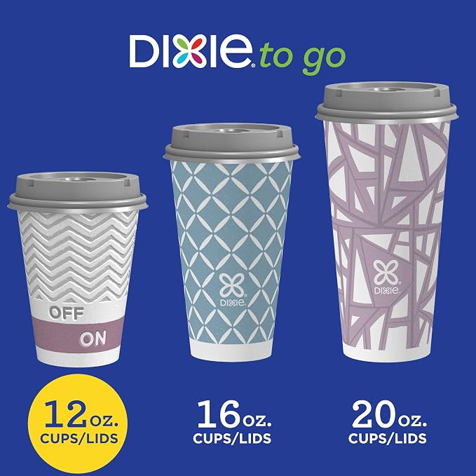 Dixie Paper Coffee Cups With Lids, 12 oz | 14 Count | Pack of 2 | Insulated | For Hot or Cold - Image 3