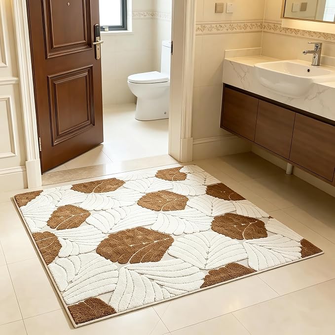 Entrance Mat 3'x5', Geometric Boho Indoor Doormat for Porch, Leaves | Soft Cozy Fluffy Mid Pile Machine Washable Non Slip Accent Rug for Entryway Front Door Sink Indoor Entrance Bathroom - Image 3