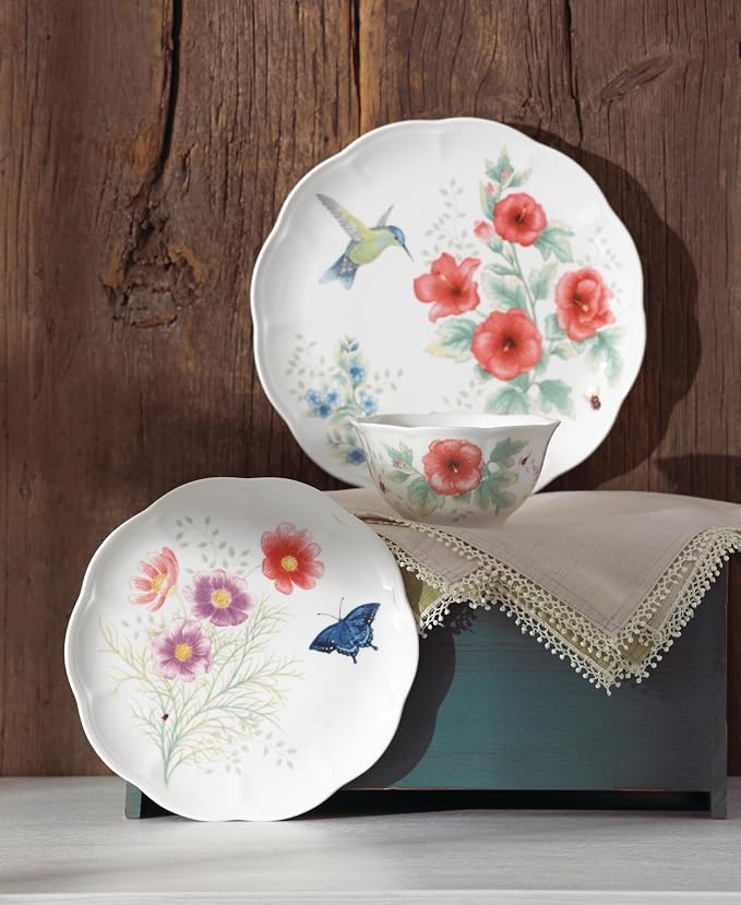 Lenox Dinnerware Set, Butterfly Meadow Flutter 12-Piece Set, Service For 4, Elegant White Porcelain, Dishwasher Safe, Chip Resistant, Plates And Bowls Sets, Home and Kitchen (Assorted, 12 Pieces) - Image 9