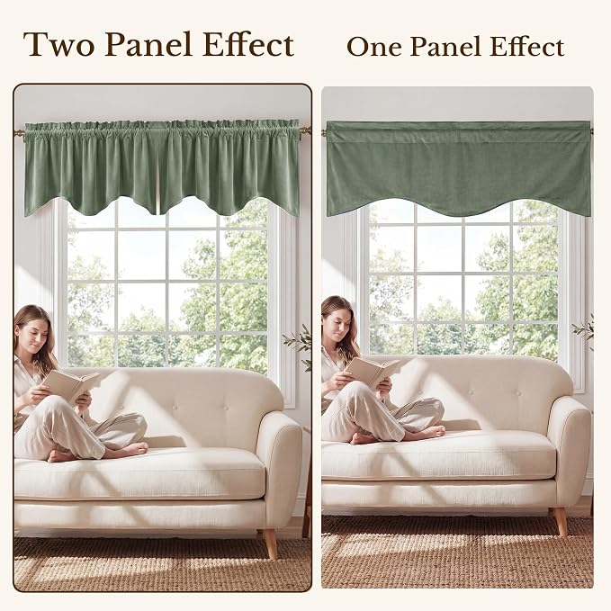 Sage Green Valance for Windows 52x18 Inch 1 Panel | 300GSM Super Soft Fabric, Wavy Sage Kitchen Valance, Aesthetic Window Treatment Decor for Bathroom, Farmhouse, Bedroom - Image 7