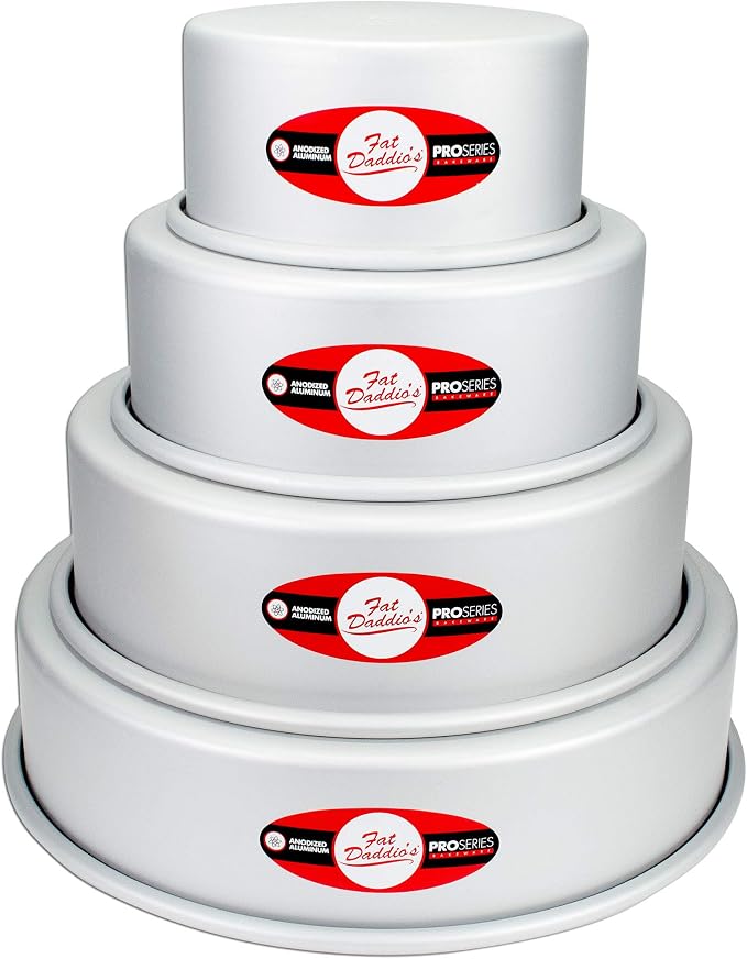 Fat Daddio's Anodized Aluminum 4-Tiered Even Round Cake Pan Set, 3 Inch Depth by FatDaddios