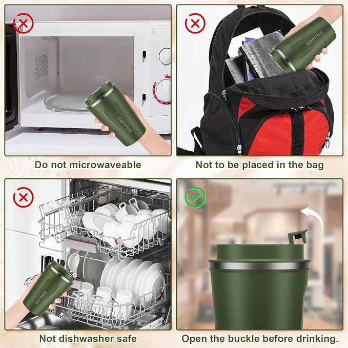 CS COSDDI 12 oz Stainless Steel Vacuum Insulated Tumbler - Coffee Travel Mug Spill Proof with Lid - coffee Cup for Keep Hot/Ice Coffee,Tea and Beer (Green) - Image 6