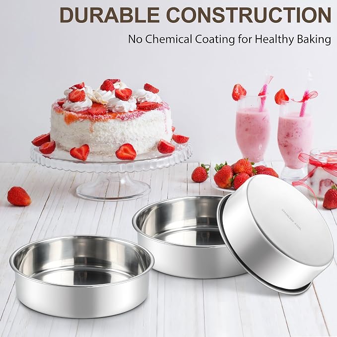 Homikit Round Cake Pan Set of 3, 9 Inch Stainless Steel Cake Tins Bakeware for Baking Layer Smash Birthday Cake，Oven, Pressure Cooker & Dishwasher Safe - Image 5