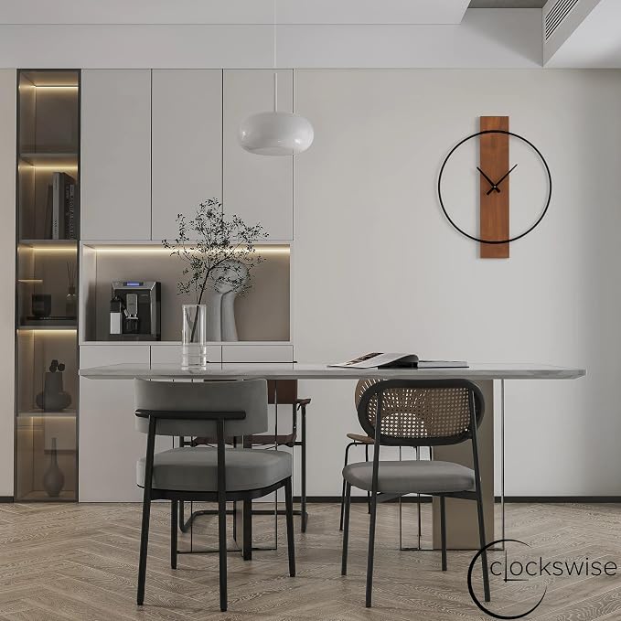 Clockswise Decorative Extra Large Modern Brown Wall Clock with Black Metal Frame on Rectangular Wood Board, Battery Operated Silent. 20'' D?a, for Dining Living Kitchen Bedroom Office Restaurant bar - Image 6