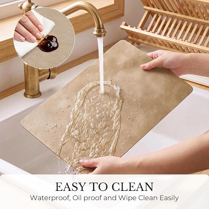 MOSAYT Vinyl Placemats Set of 6-12 X 17 Inch - Faux Leather 100% Waterproof Oil-Proof Wipeable PU Place Mats, Heat Resistant Reversible Table Mats for Kitchen, Dining, Outdoor, Apricot - Image 5