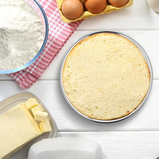 E-far 8 Inch Cake Pan Set of 2, Stainless Steel Round Baking Pans Tins Mold - Non-Toxic & Leak-Proof for Birthday Wedding Layer Tiered Cake, Easy Clean & Dishwasher Safe - Image 8