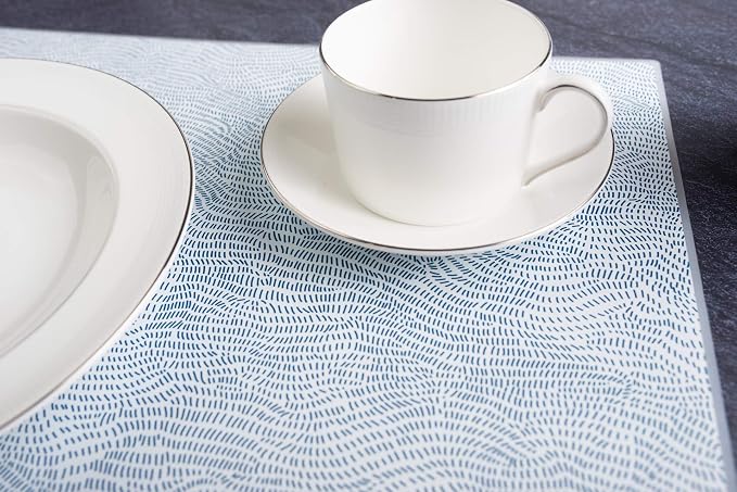 Mintrico placemat for Dining Table Set of 2 Silicone Heat Resistant Non Slip (2, Blue Lines) … - Image 3