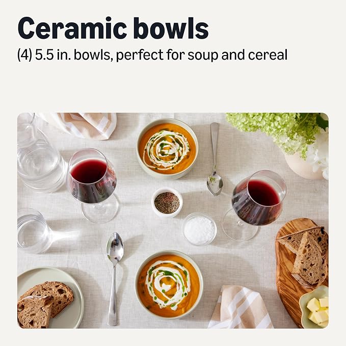 Amazon Basics Glazed Stoneware Bowls, 4-Piece Set, Microwave and Dishwasher-Safe, 5.5 in., Ivory - Image 2