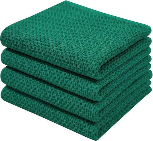 Homaxy 100% Cotton Waffle Weave Kitchen Dish Towels 4-Pack, Dark Green | 13 x 28 Inches, Ultra Soft Absorbent Dish Towels, Quick Drying Cleaning Towels by Homaxy