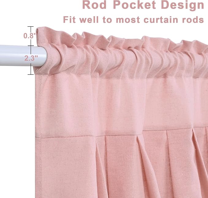 Likiyol Linen Valances for Windows Farmhouse Ruffle Swag Valance Rustic Country Window Valances Light Filtering Kitchen Curtains Rod Pocket Valance Curtains for Bathroom Cafe, Pink, 60" W x 36" L - Image 5