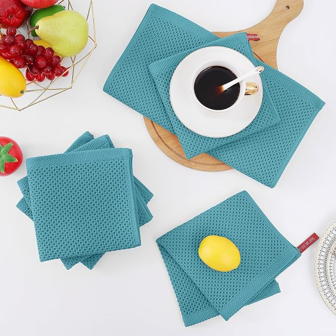 Homaxy 100% Cotton Waffle Weave Kitchen Dish Cloths 8-Pack, Lake Blue | 12 x 12 Inches, Ultra Soft Absorbent Dish Towels, Quick Drying Dish Rags with Hanging Loop - Image 7