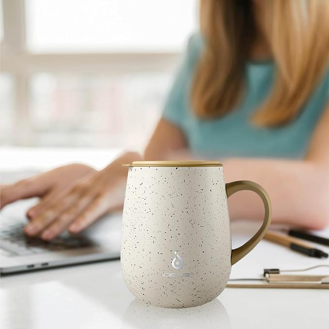 Ideus 16 oz Insulated Coffee Mug with Handle and Lid, Double Wall Stainless Steel Vacuum Thermal Coffee Mug, Travel Coffee Cup Thermal Cup for Home and Office, Eggshell Yellow - Image 6