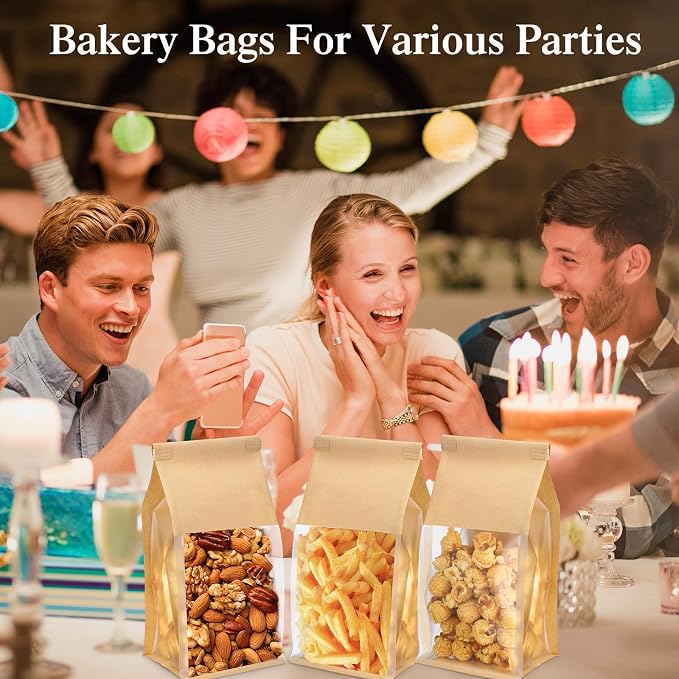 Fullhawl 250 Pcs Bakery Bags with Window, Kraft Paper Cookie Bags with Tin Tie for Sourdough, Pastry, Homemade Baked Goods, Storage Packaging (9.5 x 3.9 x 3.5 Inch) - Image 6