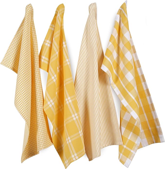 LANE LINEN 100% Cotton Kitchen Dish Cloths, Ultra Soft Absorbent Quick Drying Dish Towels, Multiweave Wash Cloths Dish Towel Sets, 13x28 Inches, 4 Pack - Yellow by LaneLinen