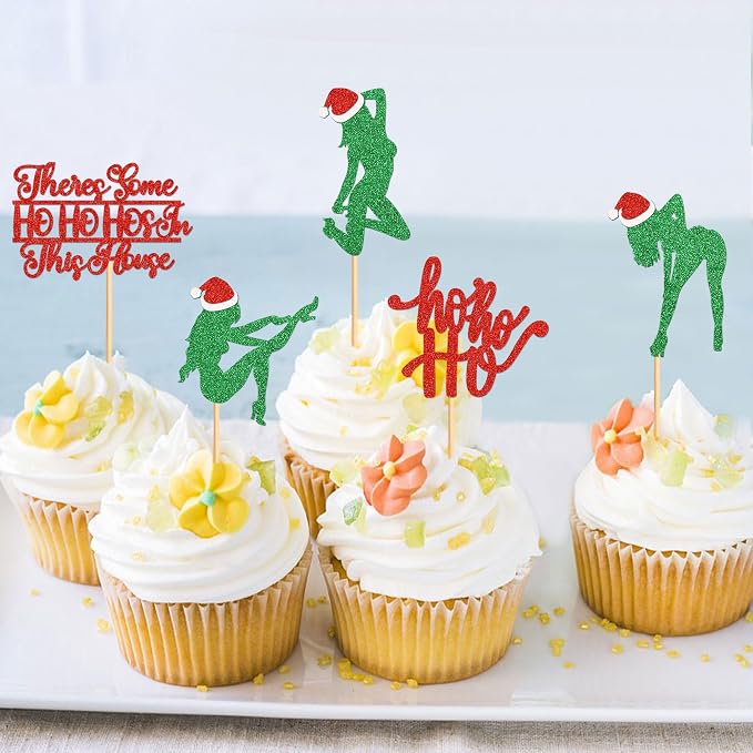 24pcs Christmas Decorations Ho Ho Hos in This House Cupcake Cupcake Toppers Birthday Party Decorations Bachelorette Party Decorations Merry Christmas Theme Party Decoration - Image 5