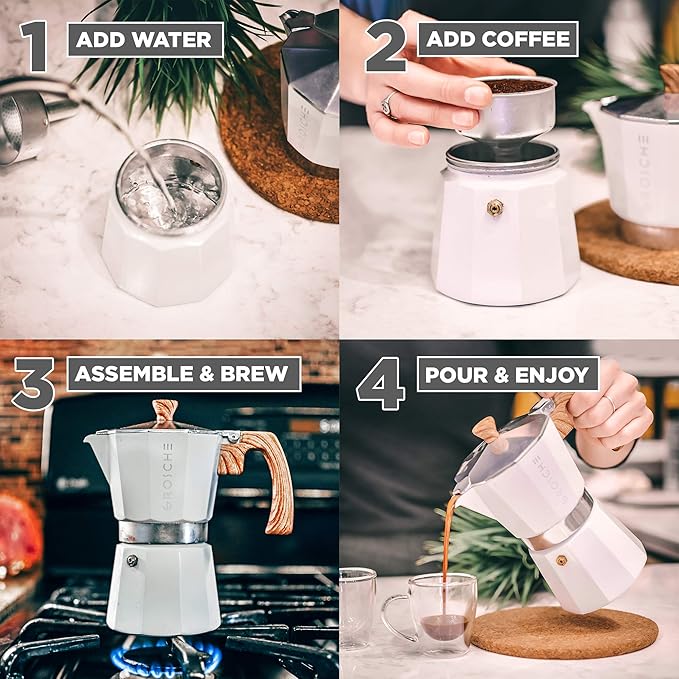 GROSCHE Milano Moka Stovetop Espresso Coffee Maker (3 Cup / 150 ml, White)