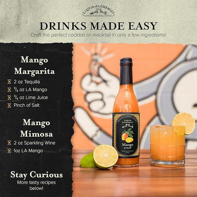 Liquid Alchemist Mango Syrup for Drinks - Real Ingredients Make our Mango Puree for Cocktails the Perfect Margarita Mix - Our Tropical Cocktail Syrup are Small Batch, Non-GMO & Vegan (25.4 oz)