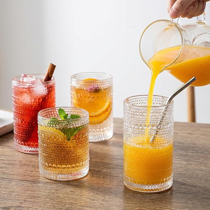 CycleMore 12Pc Vintage Hobnail Drinking Glasses, 12oz 10oz 4oz Clear Cup | BPA Free, Dishwasher Safe, Multisize Vintage Hobnail Glasses. Ideal for Juice, Cocktails, Whiskey, Smoothies & Espresso - Image 8