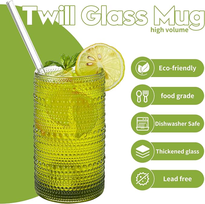 Vintage Glassware Drinking Glasses Set of 6,16oz Hobnail Glass Cups,Embossed Green Water Tumbler,for Cocktail, Juice, Whiskey, Milk and Various Mixed Drinks - Image 6