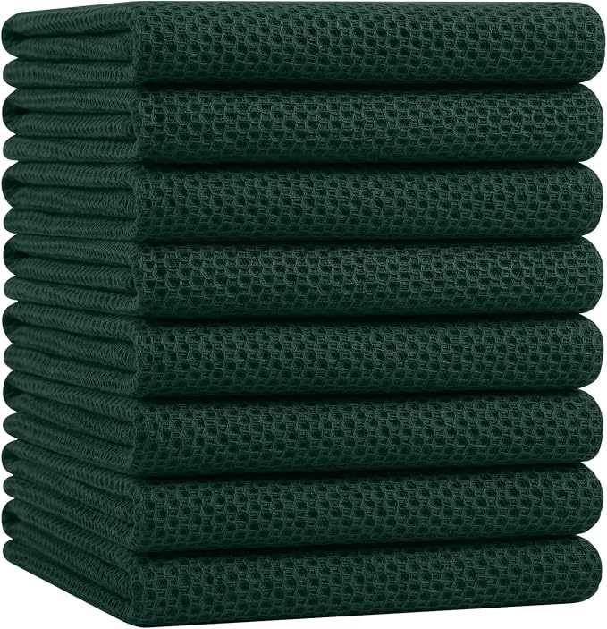 Homaxy 100% Cotton Oversized Waffle Weave Kitchen Towels 8-Pack | Blackish Green, 20 x 28 Inches, Ultra Soft Absorbent Dish Towels, Quick Drying Large Cleaning Towels by Homaxy