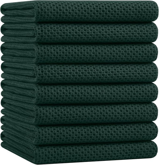 Homaxy 100% Cotton Oversized Waffle Weave Kitchen Towels 8-Pack | Blackish Green, 20 x 28 Inches, Ultra Soft Absorbent Dish Towels, Quick Drying Large Cleaning Towels by Homaxy
