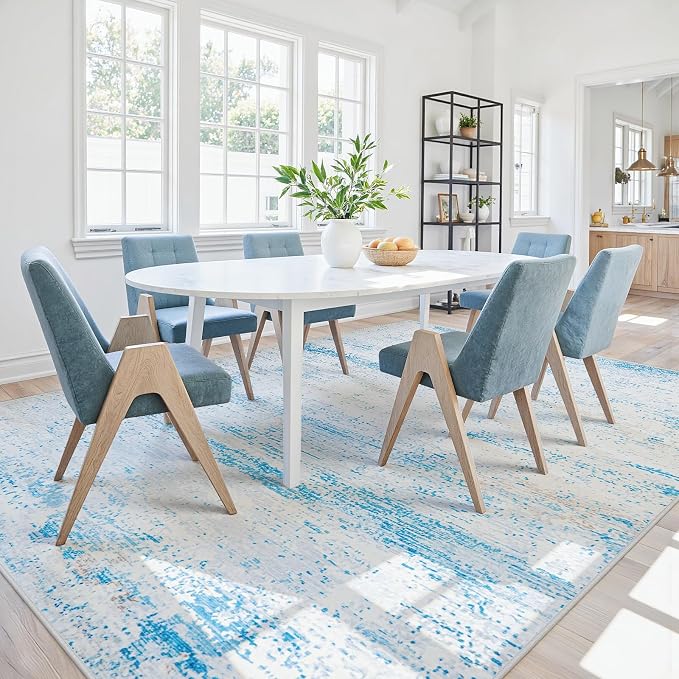 9x12 Washable Area Rug for Living Room Bedroom: Non-Slip Modern Light Blue | Machine Washable TPR Backing, Stain-Resistant Low Pile, Pet & Kid Friendly, Abstract Decor for Dining Room, Dorm, Home Office - Image 8
