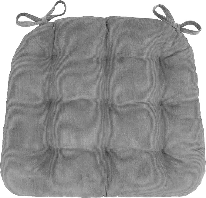 Barnett Home Decor Dining Chair Pad with Ties Corduroy Grey - Size Small 15 x 17 Chair Cushion - Latex Foam Fill Cushion, Reversible, Machine Washable - Pinwale - Gray by BarnettHomeDecor