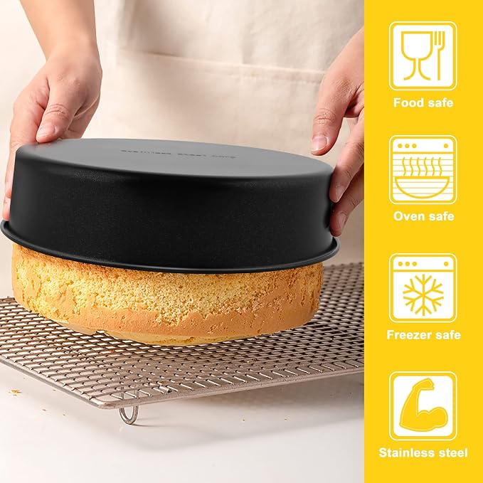E-far 8 Inch Cake Pans Set of 2, Nonstick Stainless Steel Small Round Baking Pans with Parchment Paper & Side Liner Roll, Stainless Steel Core & Non-toxic Coating, Straight Side & 2 Inch Deep - Image 5