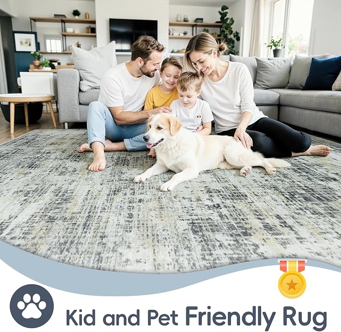 10x12 Washable Area Rug for Living Room Bedroom: Non-Slip Modern Black Gray | Machine Washable TPR Backing, Stain-Resistant Low Pile, Pet & Kid Friendly, Abstract Decor for Dining Room, Dorm, Home Office - Image 6
