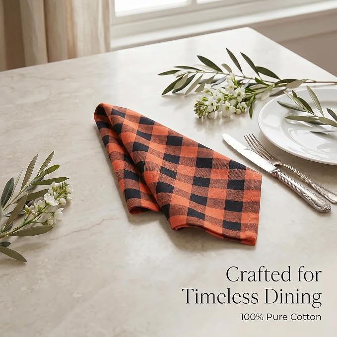 Urban Villa Cloth Napkins Cotton 12x12 (Set of 12) Orange/Black - Image 8