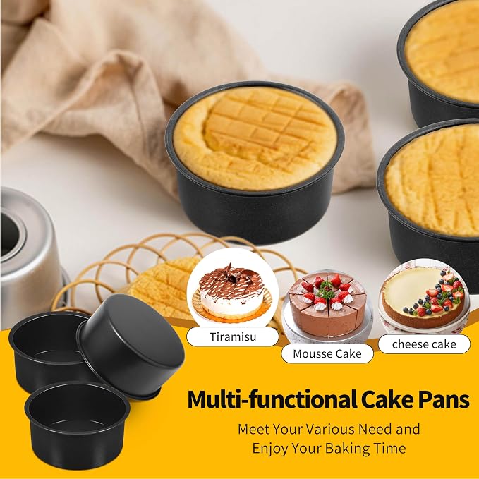 P&P CHEF 4 Inch Cake Pan Set of 3, Non-Stick Round Cake Pans | Round Cake Tins for Tier Smash Cakes, Baking Pans Set & Essential Bakeware, Stainless Steel Core & Leak-Proof - Image 8