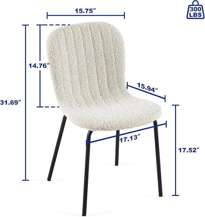 Dining Chairs Set of 4, Modern Boucle Dining Room Chairs with Black Metal Legs, Comfortable Armless Side Kitchen Chair for Home, Living Room, Bedroom, Restaurant, White - Image 2