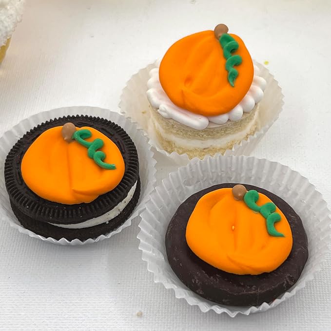 Pumpkin Cupcake Topper 12pc Candy Edible Icing Thanksgiving Fall Halloween Cupcake Toppers (Choose Styles Below) - Image 3