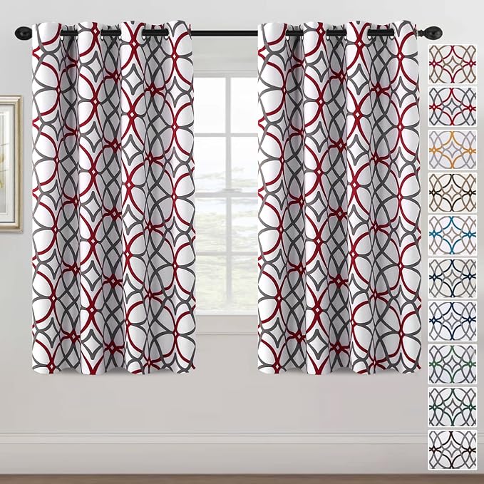 H.VERSAILTEX Blackout Curtains 63 inch Length 2 Panels Set Thermal Curtains & Drapes Window Treatment Noise Reducing Geometric Modern Grommet Living Room Curtains for Bedroom - Burgundy and Gray by HVERSAILTEX